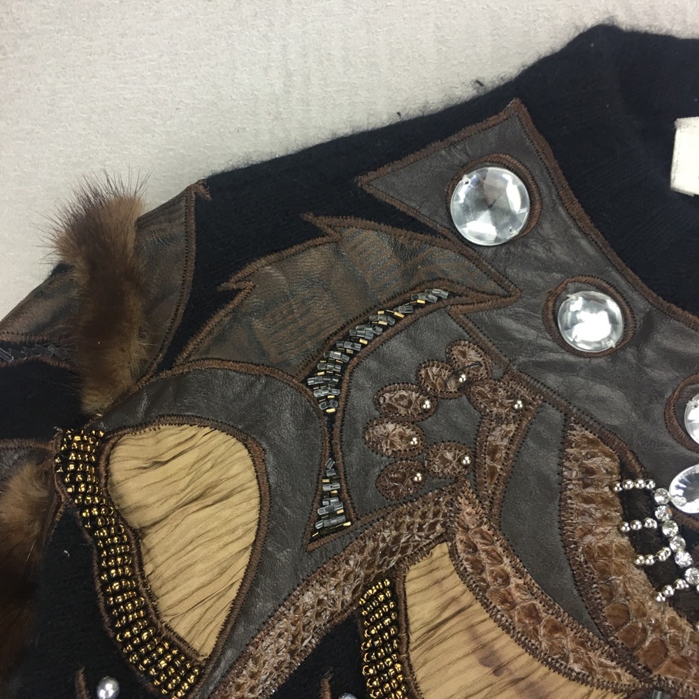 VTG Lillie Rubin Sweater Women S Angora Rabbit Hair Patchwork Genuine Snakeskin